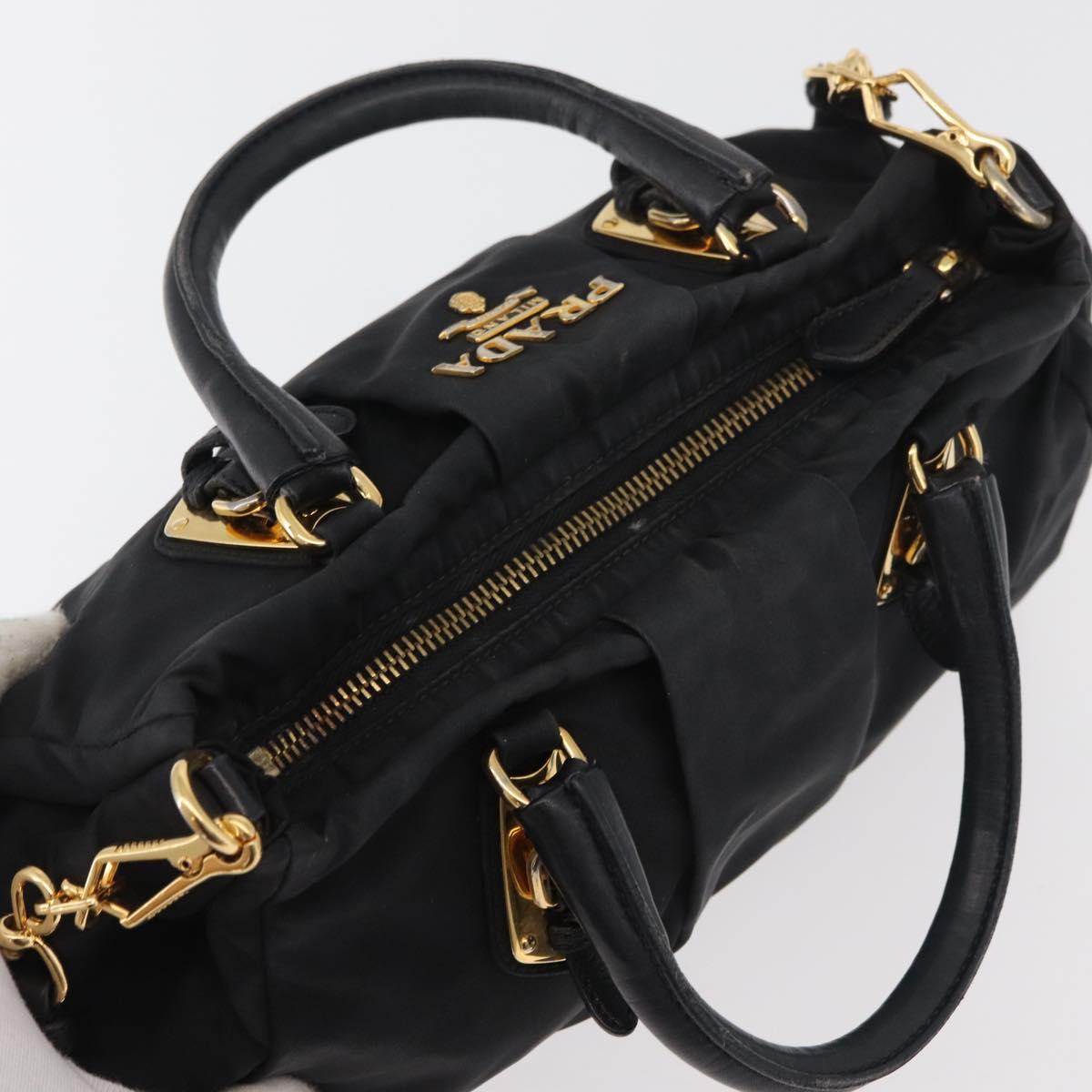 PRADA Hand Bag Nylon 2way Black Gold Auth 178100