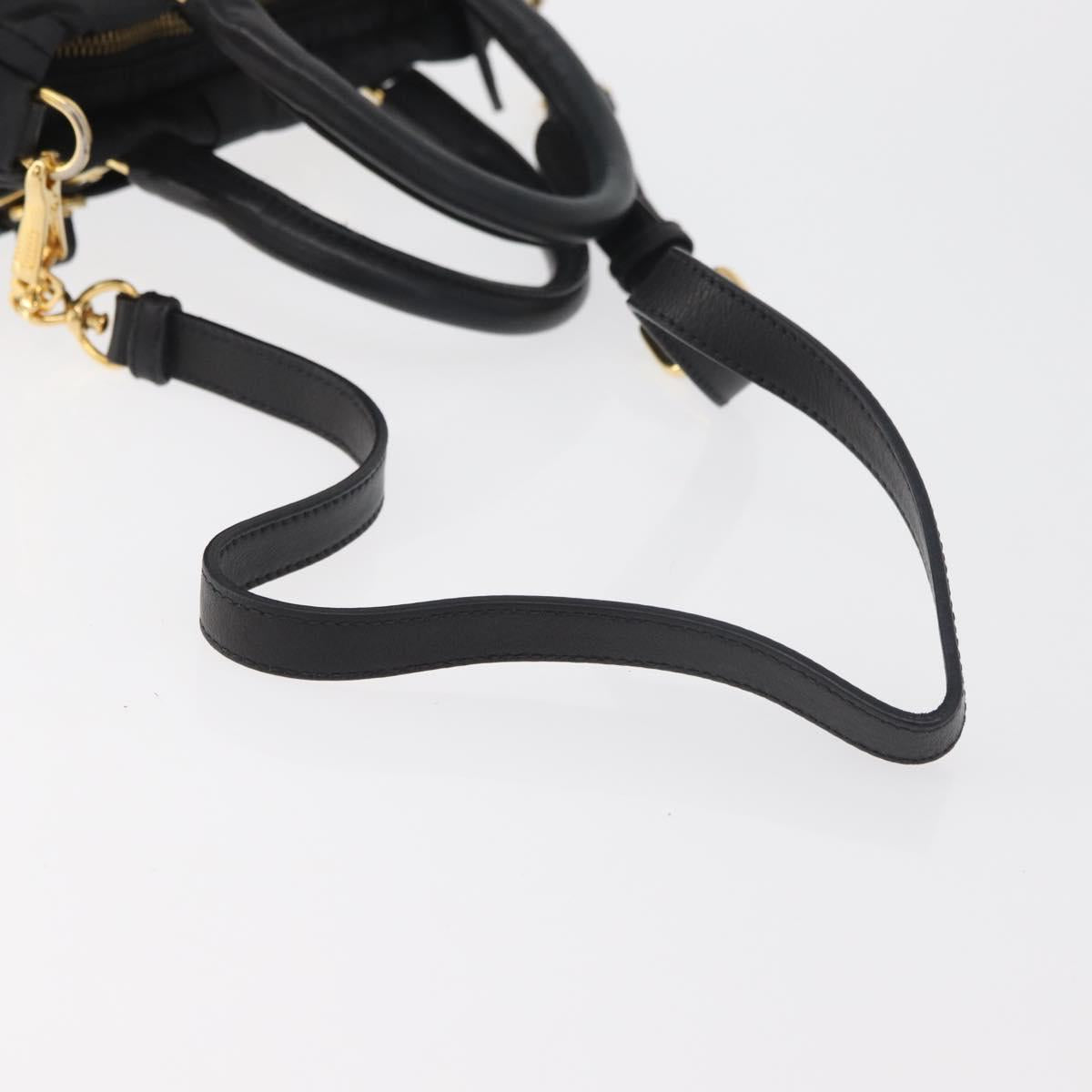 PRADA Hand Bag Nylon 2way Black Gold Auth 178100