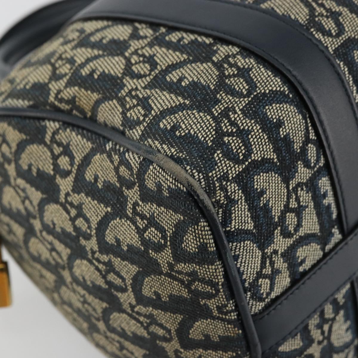 Christian Dior Trotter Canvas Hand Bag Navy Gold Auth 178101