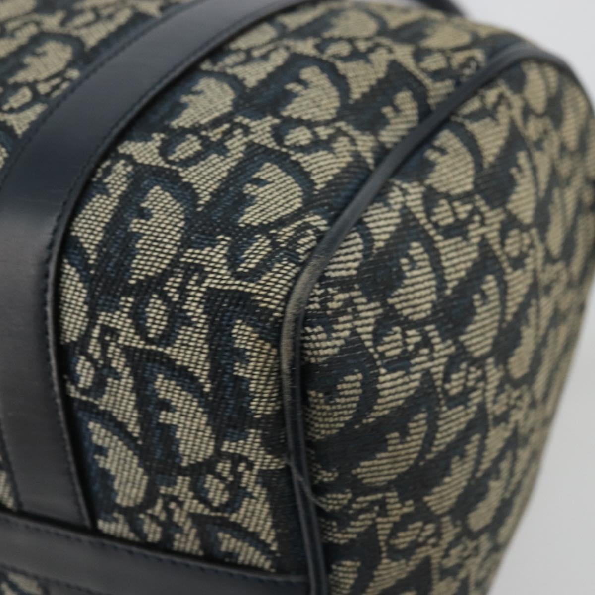 Christian Dior Trotter Canvas Hand Bag Navy Gold Auth 178101