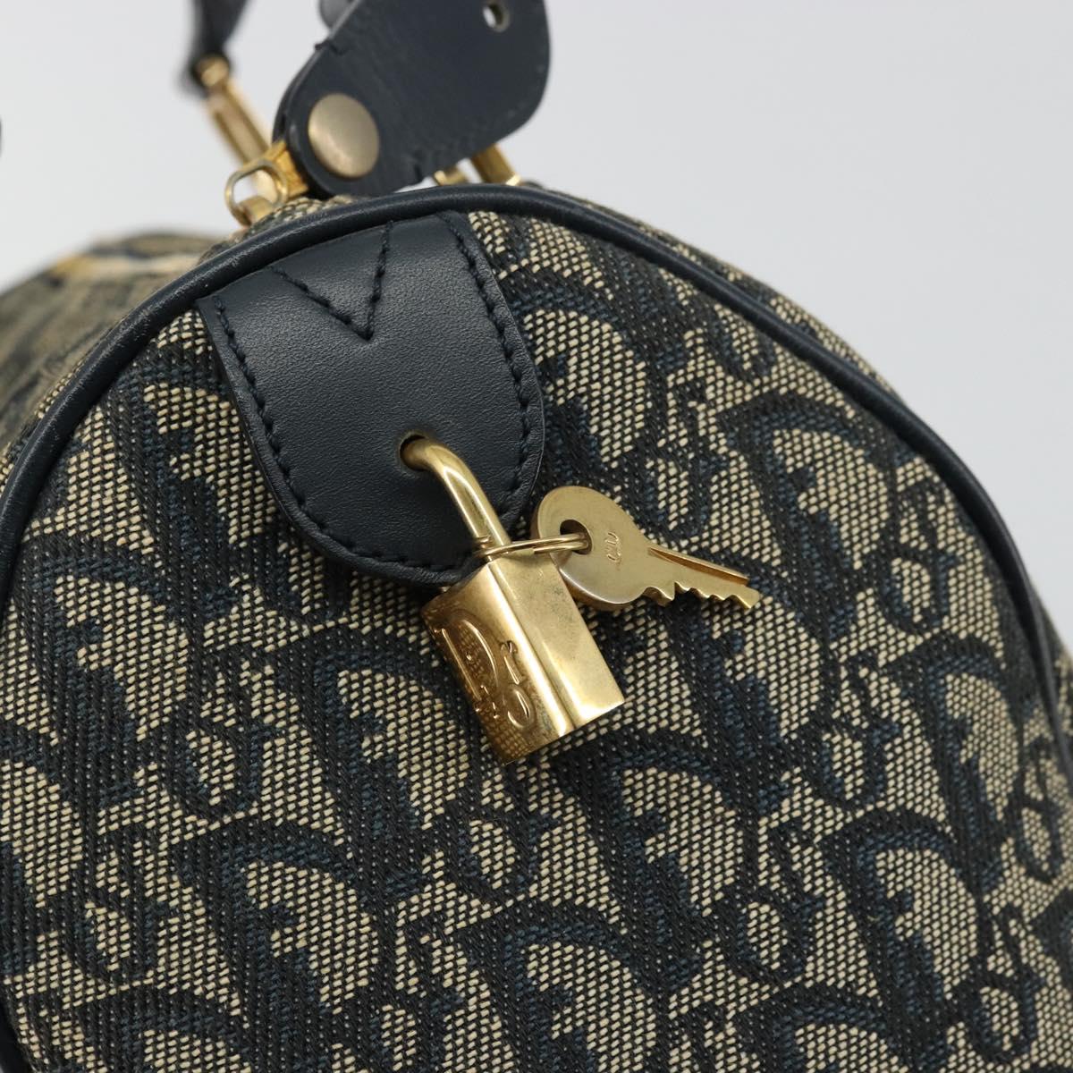Christian Dior Trotter Canvas Hand Bag Navy Gold Auth 178101
