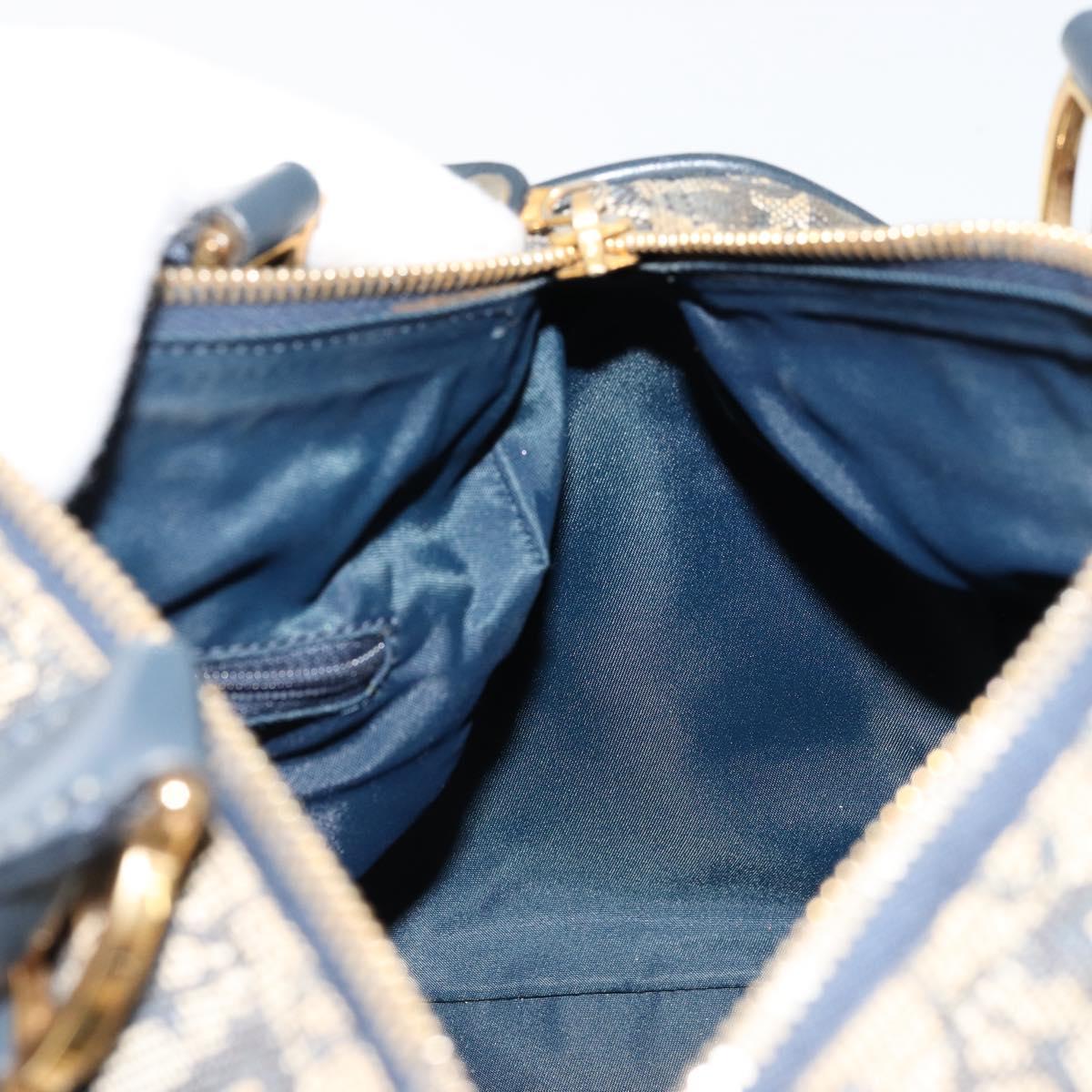 Christian Dior Trotter Canvas Hand Bag Navy Gold Auth 178101