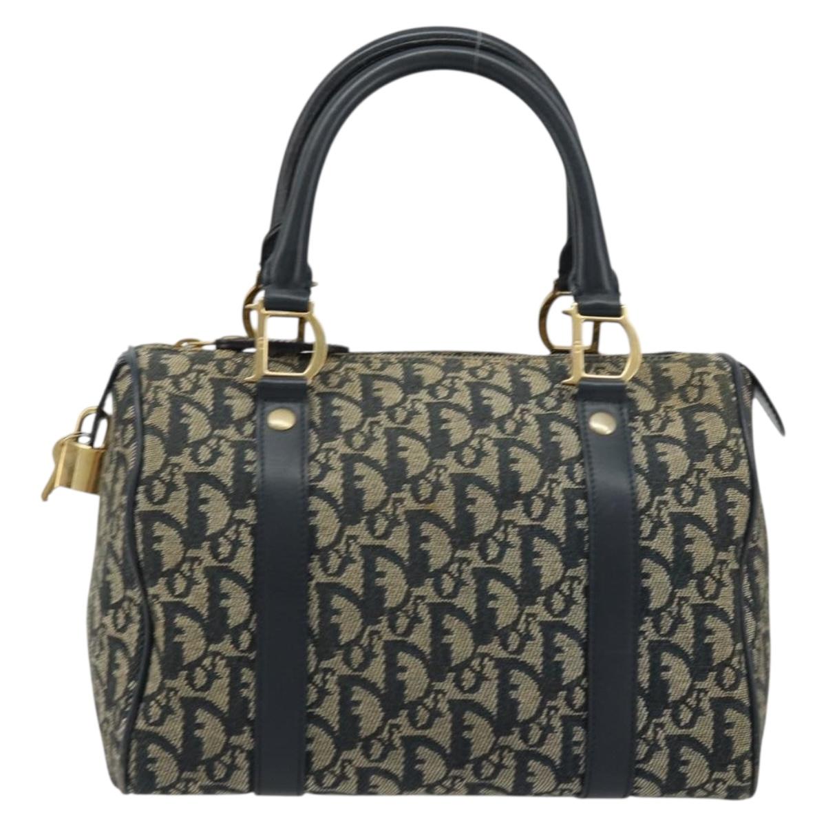 Christian Dior Trotter Canvas Hand Bag Navy Gold Auth 178101