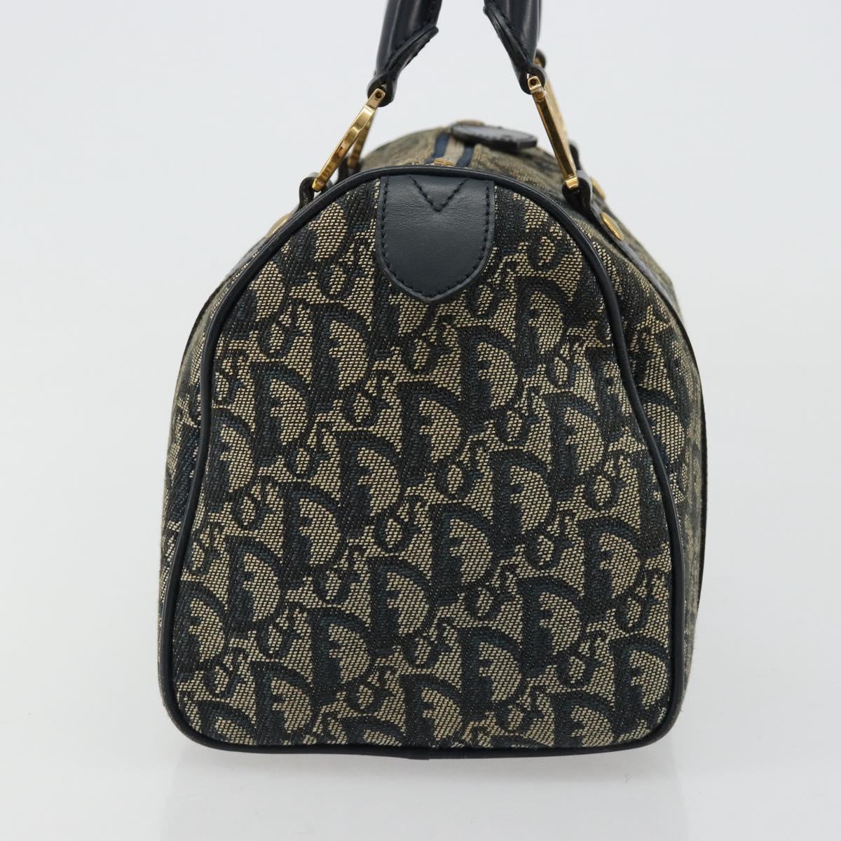 Christian Dior Trotter Canvas Hand Bag Navy Gold Auth 178101