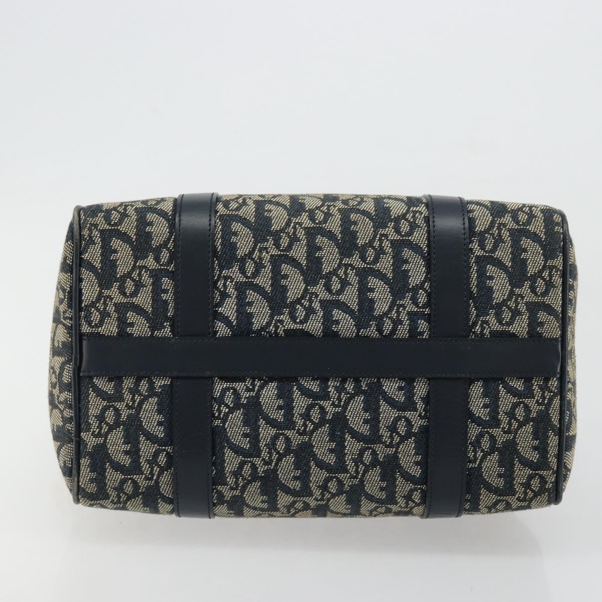 Christian Dior Trotter Canvas Hand Bag Navy Gold Auth 178101
