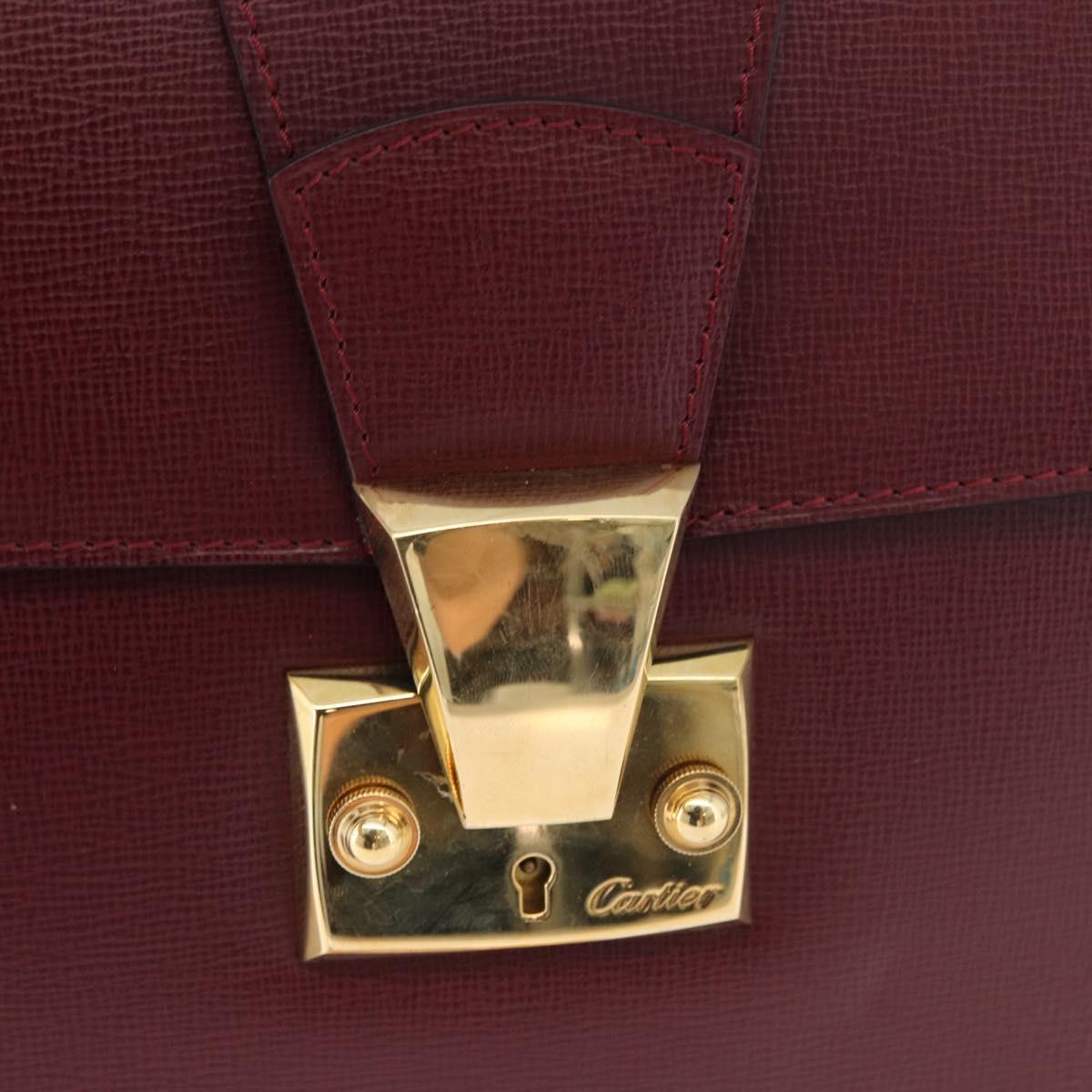 CARTIER Business Bag Leather Bordeaux Gold Auth 178104A