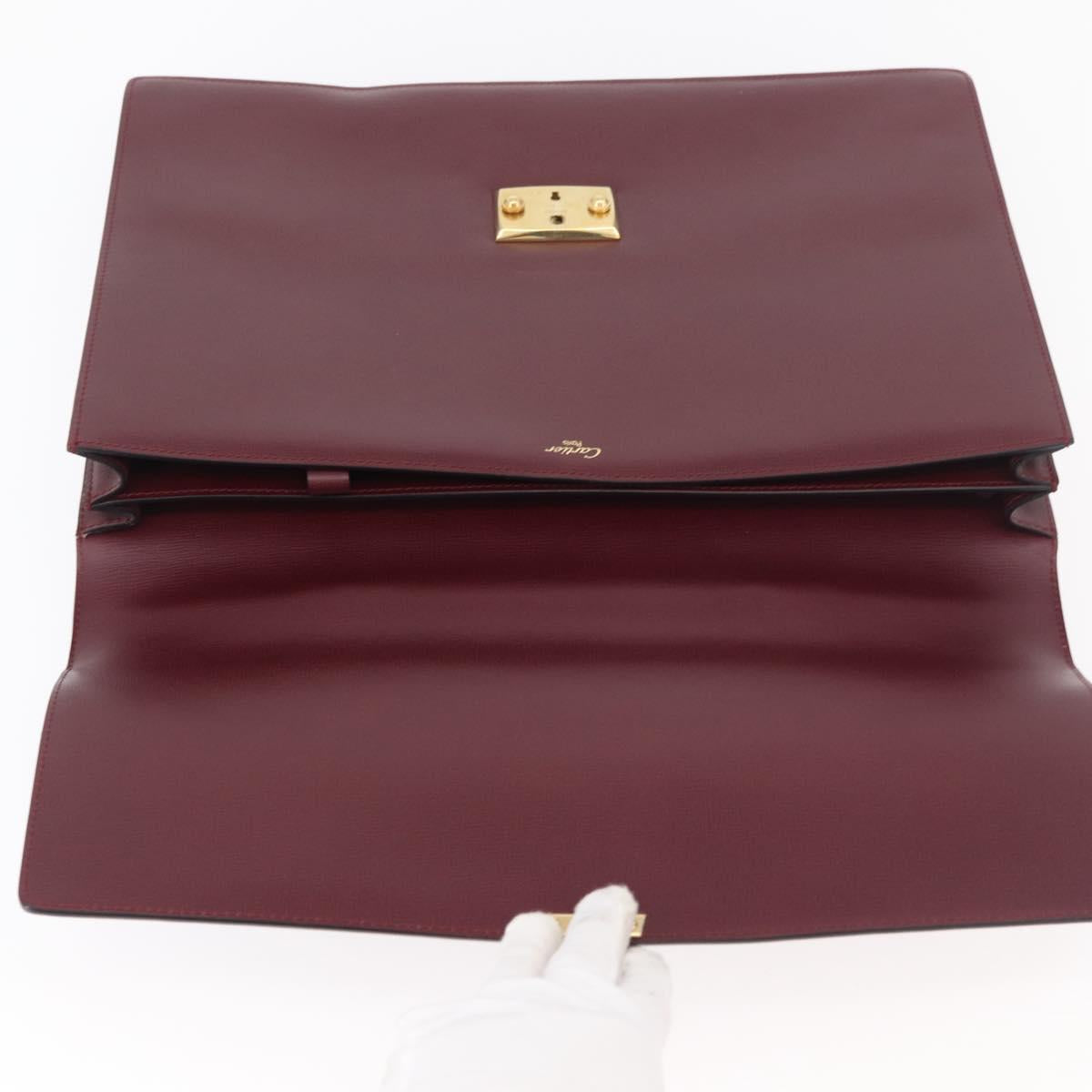CARTIER Business Bag Leather Bordeaux Gold Auth 178104A