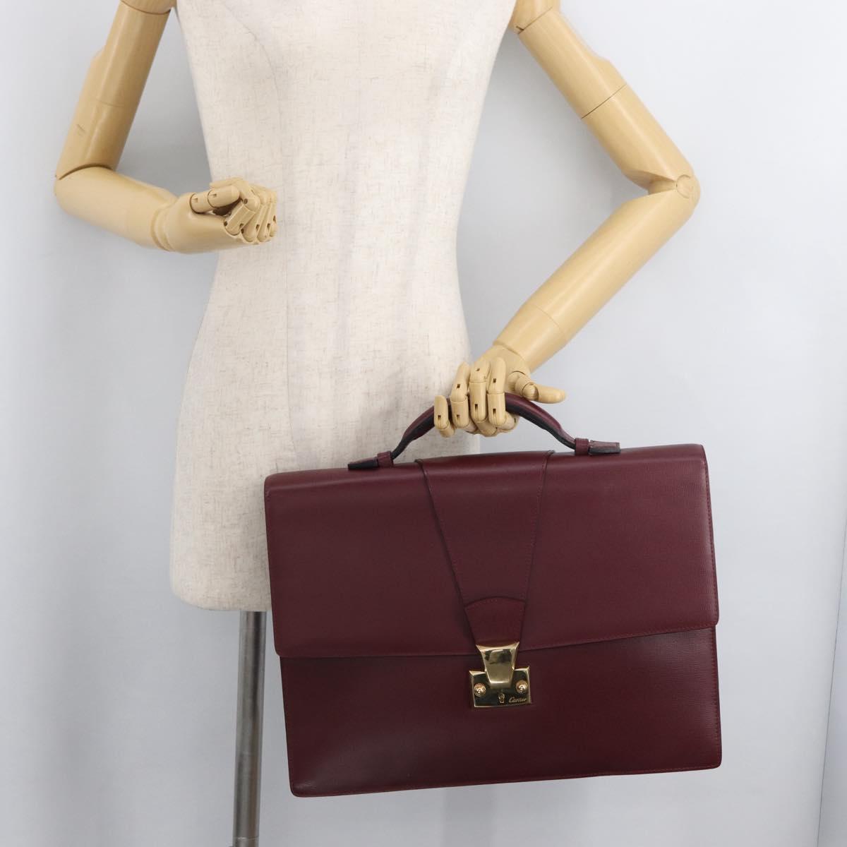 CARTIER Business Bag Leather Bordeaux Gold Auth 178104A