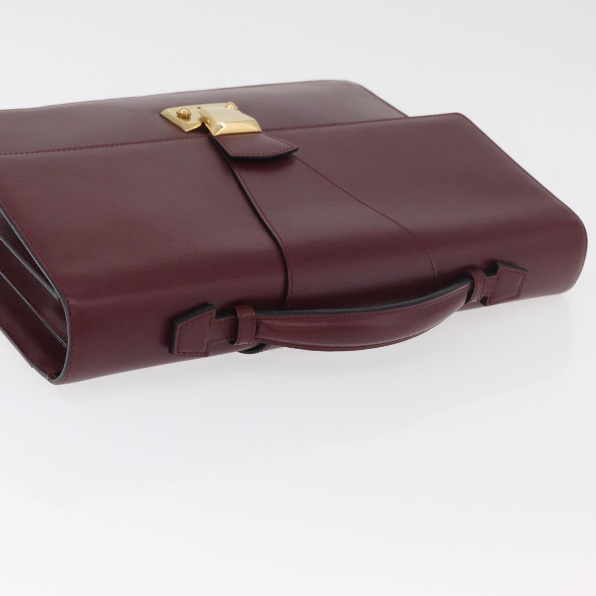 CARTIER Business Bag Leather Bordeaux Gold Auth 178104A