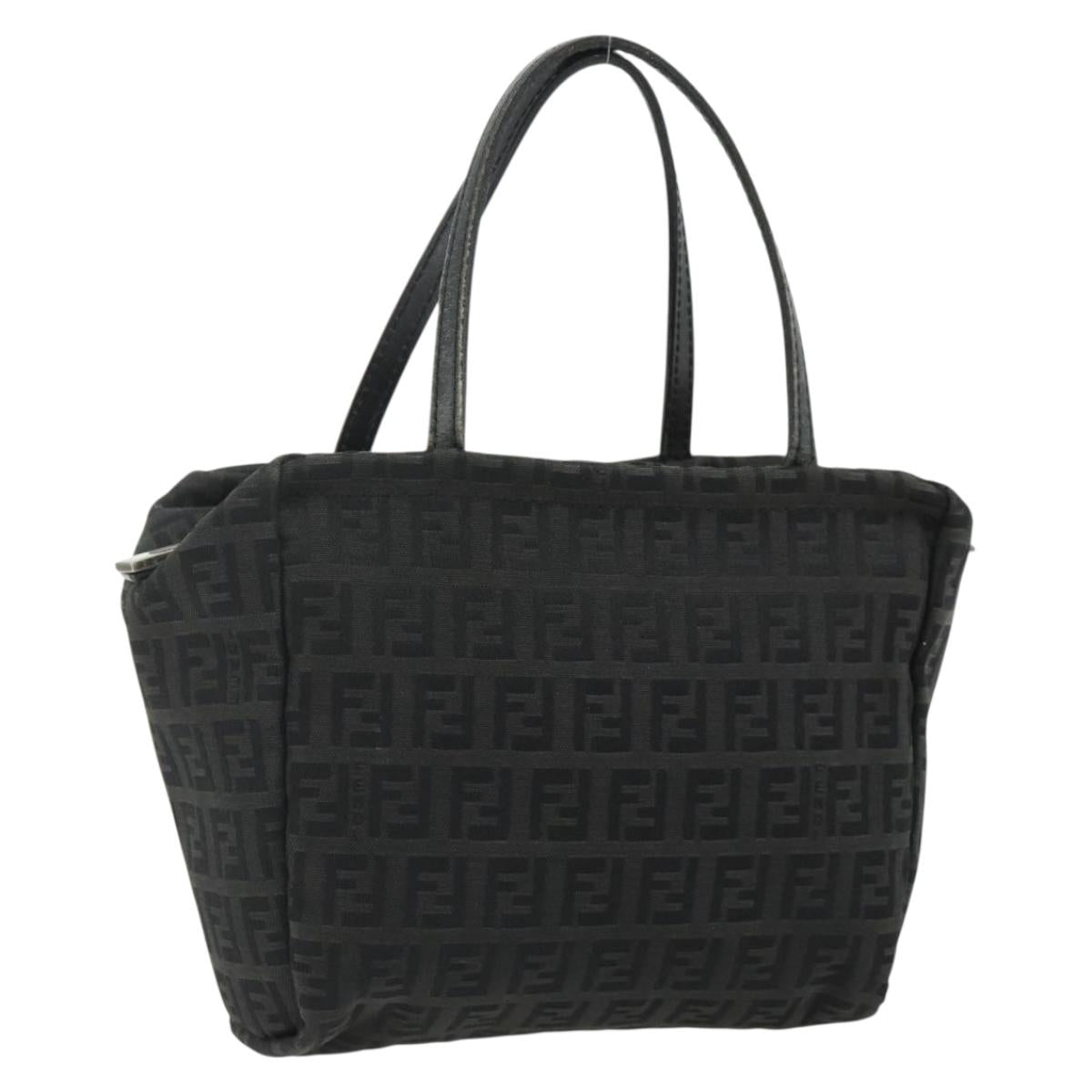 FENDI Zucchino Canvas Hand Bag Black Silver Auth 178108