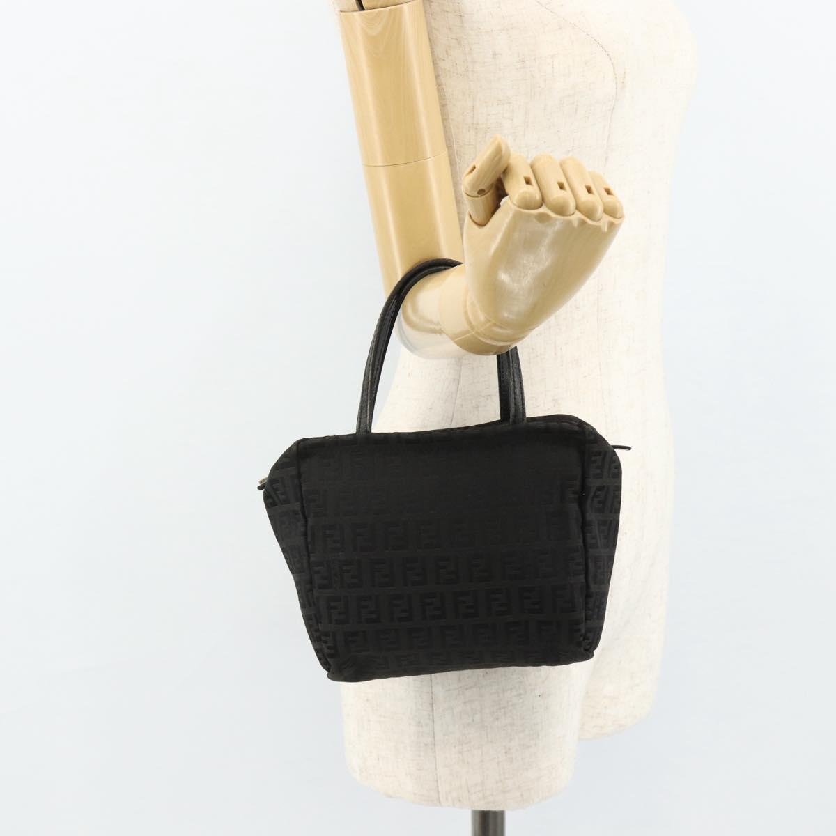 FENDI Zucchino Canvas Hand Bag Black Silver Auth 178108