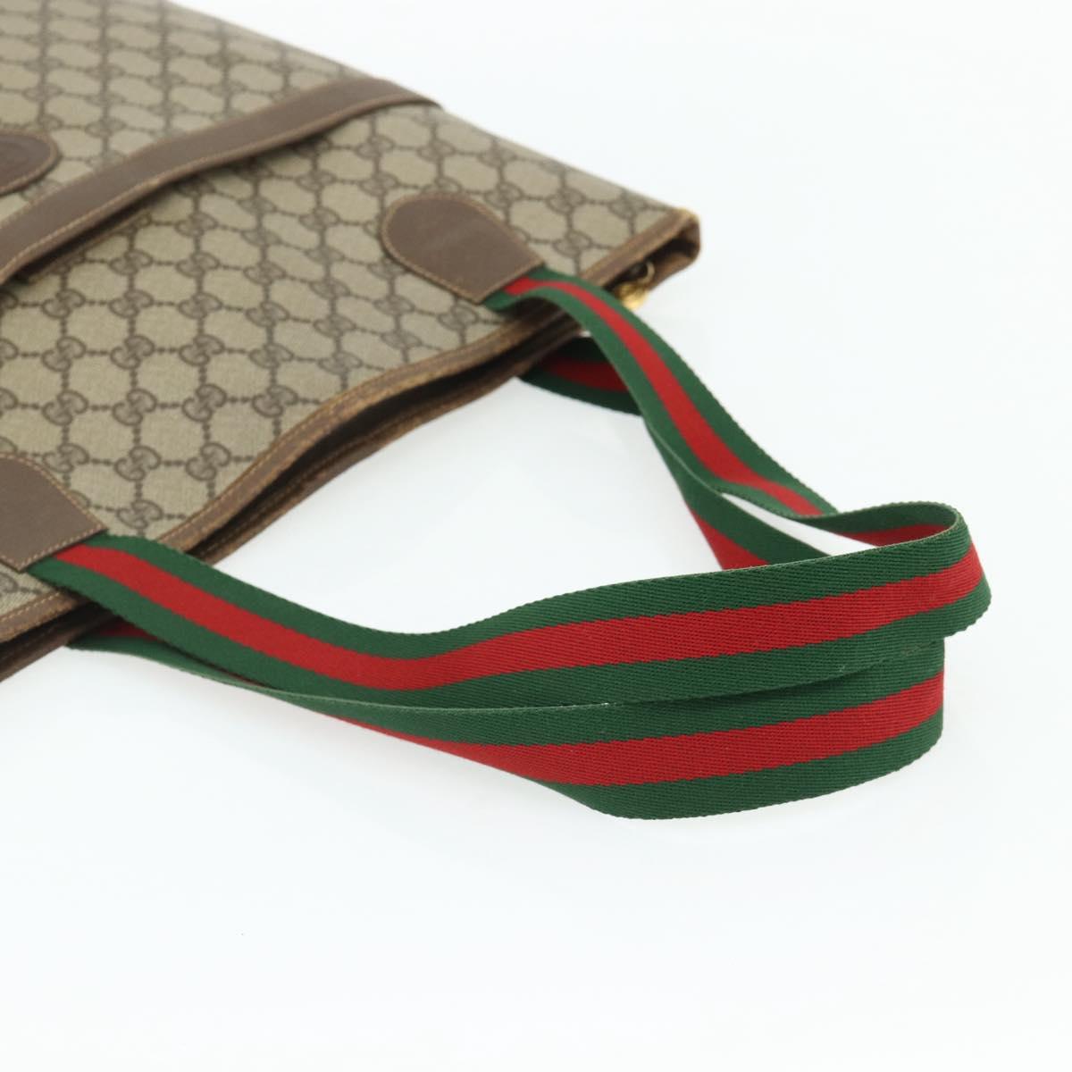 GUCCI GG Supreme Web Sherry Line Tote Bag PVC Beige Red Green Auth 178111