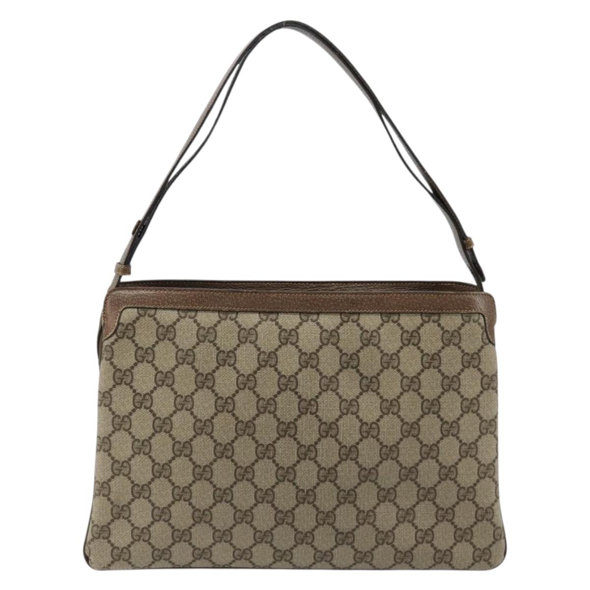 GUCCI GG Supreme Web Sherry Line Bag PVC Beige Gold 14 02 034 Auth 178112