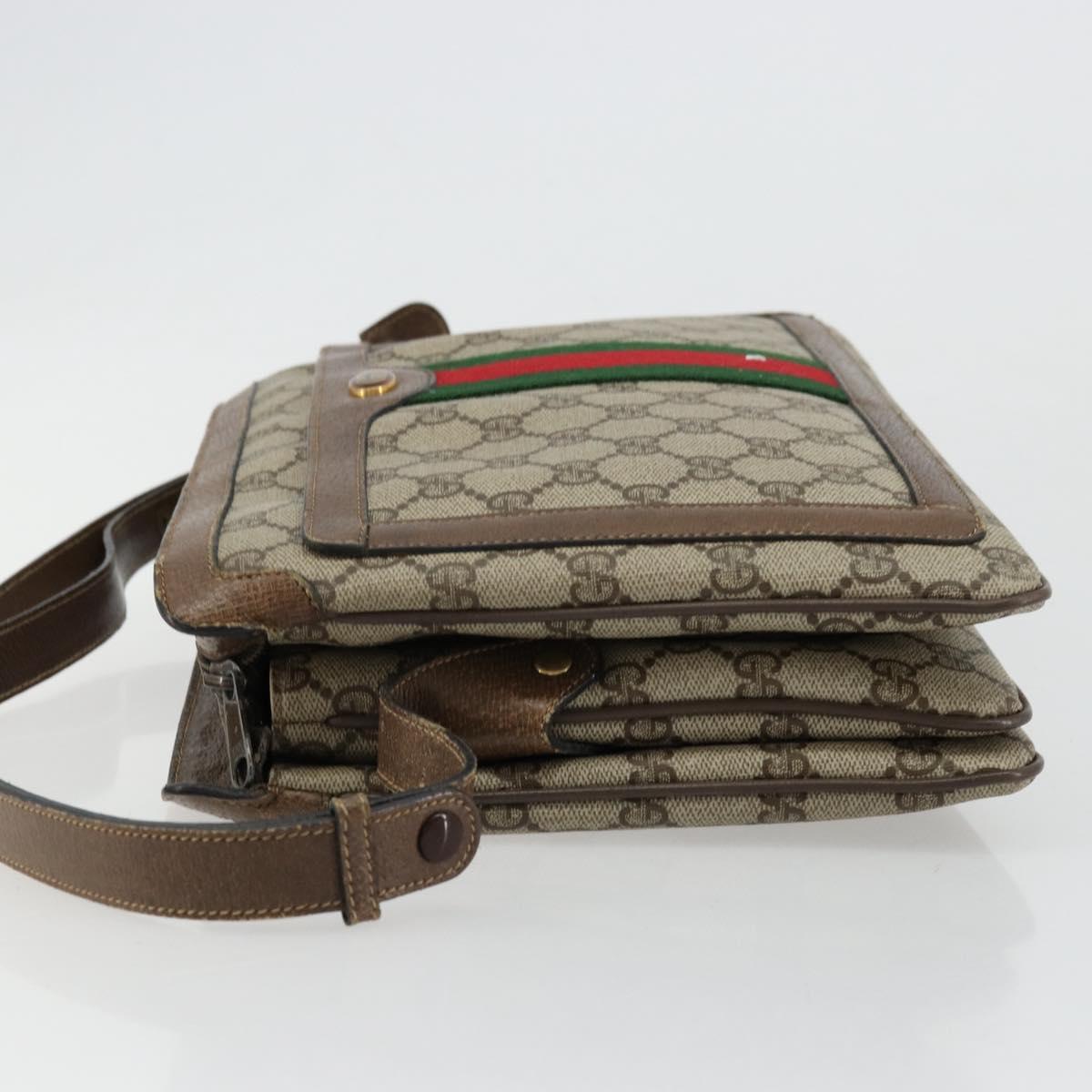 GUCCI GG Supreme Web Sherry Line Bag PVC Beige Gold 14 02 034 Auth 178112
