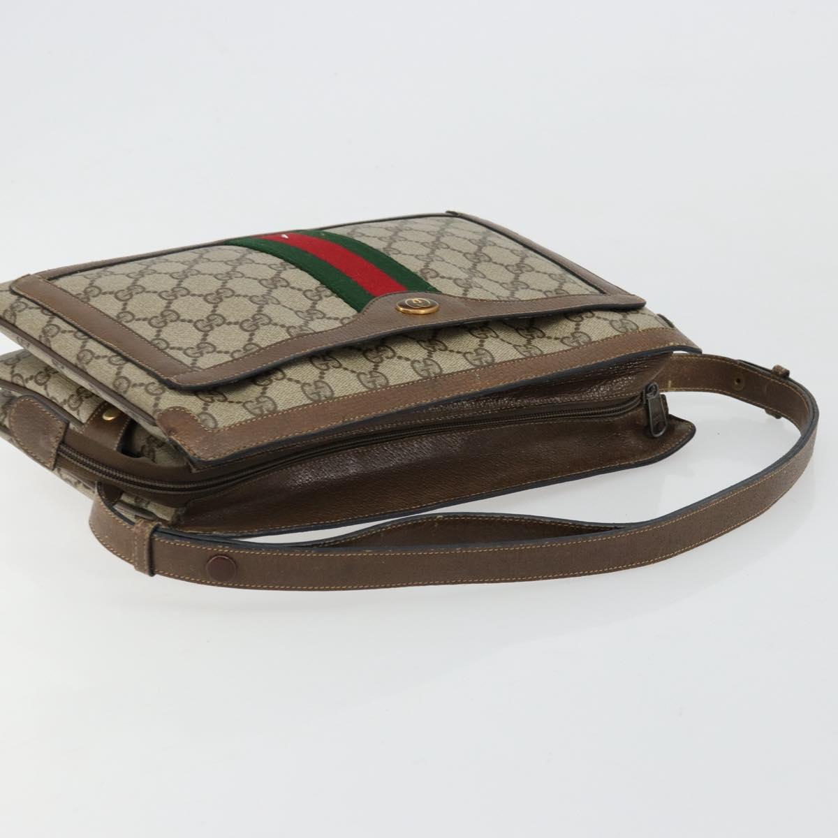 GUCCI GG Supreme Web Sherry Line Bag PVC Beige Gold 14 02 034 Auth 178112