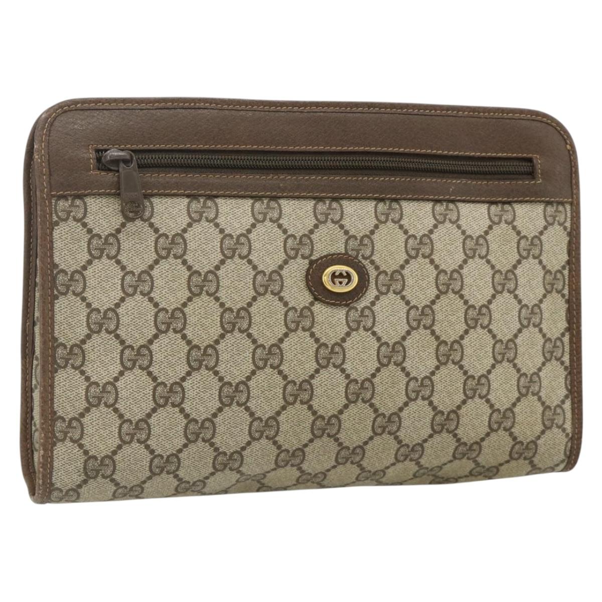GUCCI GG Supreme Clutch Bag PVC Beige Gold 97 01 037 Auth 178113