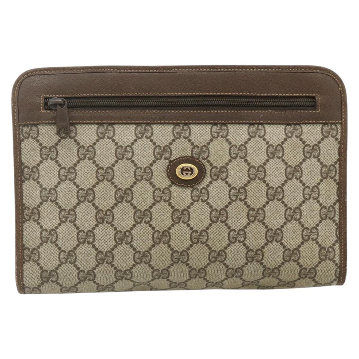 GUCCI GG Supreme Clutch Bag PVC Beige Gold 97 01 037 Auth 178113