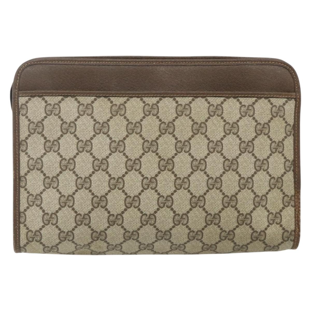GUCCI GG Supreme Clutch Bag PVC Beige Gold 97 01 037 Auth 178113