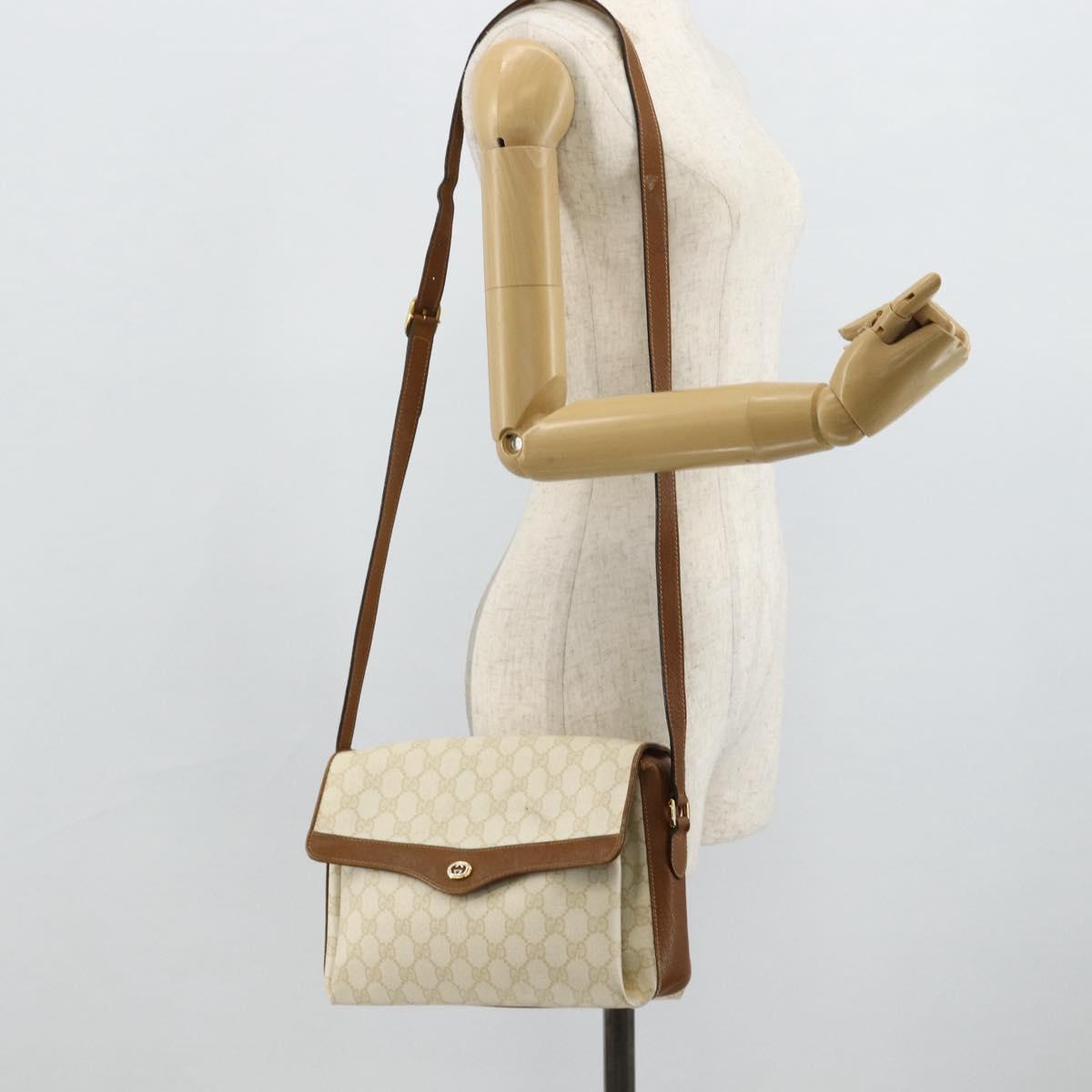 GUCCI GG Supreme Shoulder Bag PVC White Gold 904 02 084 Auth 178115