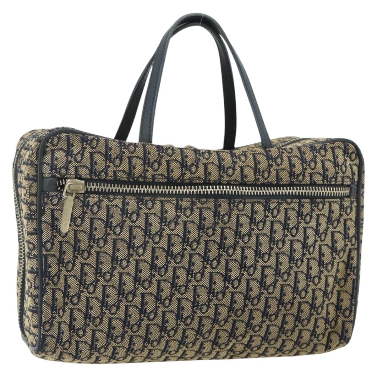 Christian Dior Trotter Canvas Hand Bag Navy Silver Auth 178116