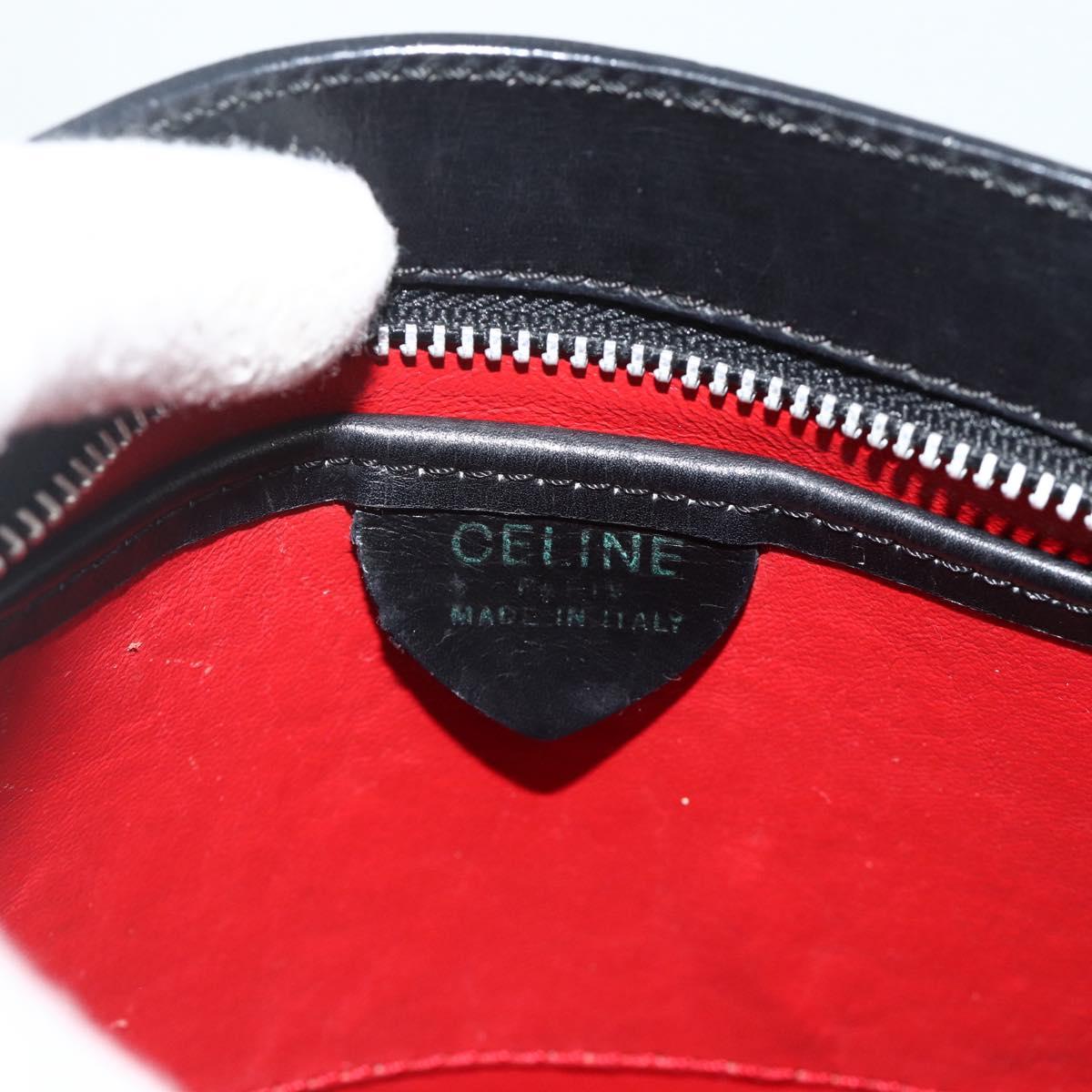 CELINE Hand Bag Leather Black Silver Auth 178117A