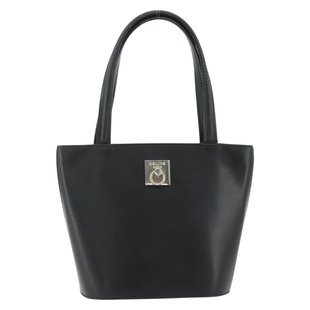 CELINE Hand Bag Leather Black Silver Auth 178117A