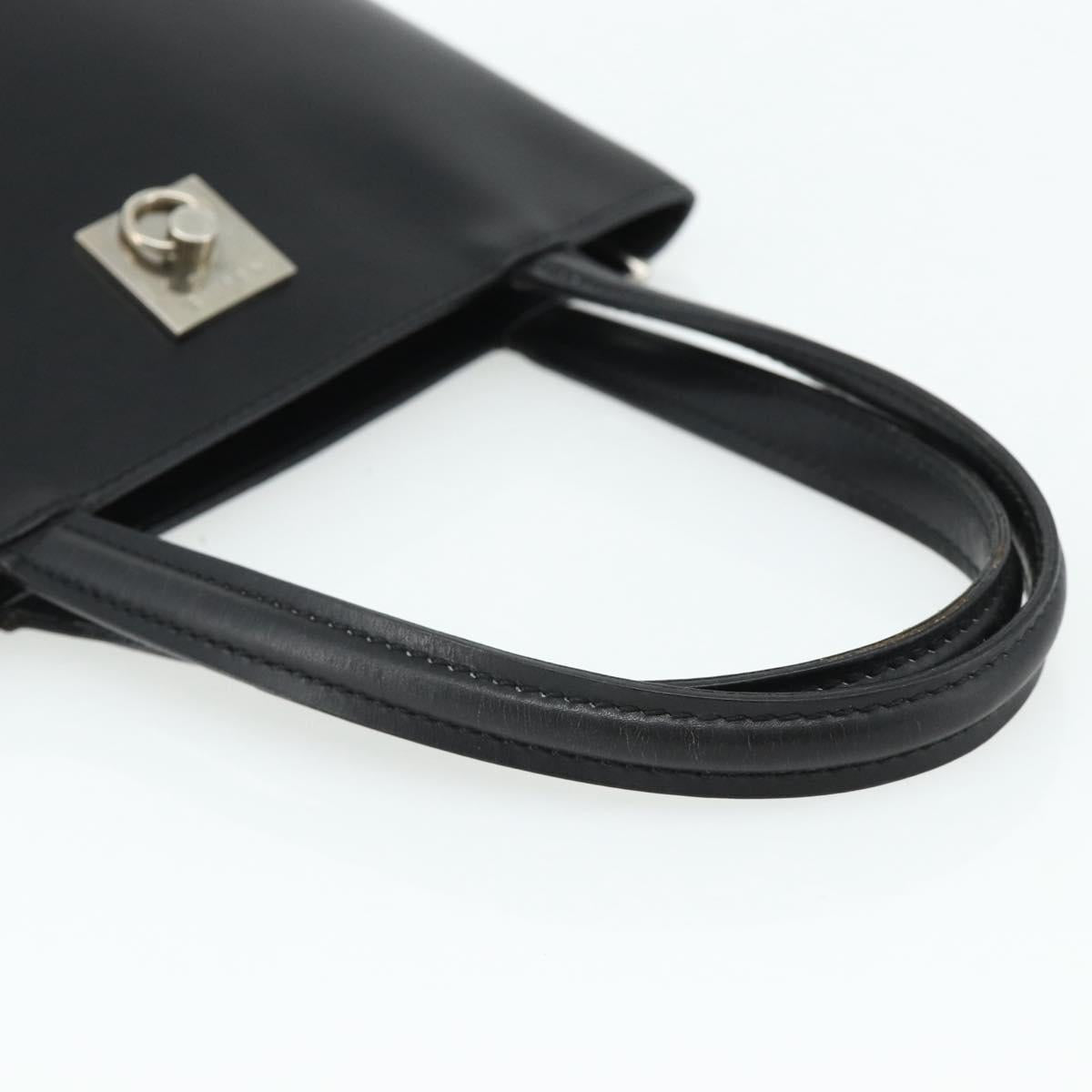 CELINE Hand Bag Leather Black Silver Auth 178117A