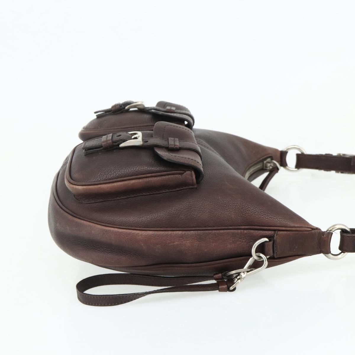 PRADA Shoulder Bag Leather Brown Silver Auth 178118A