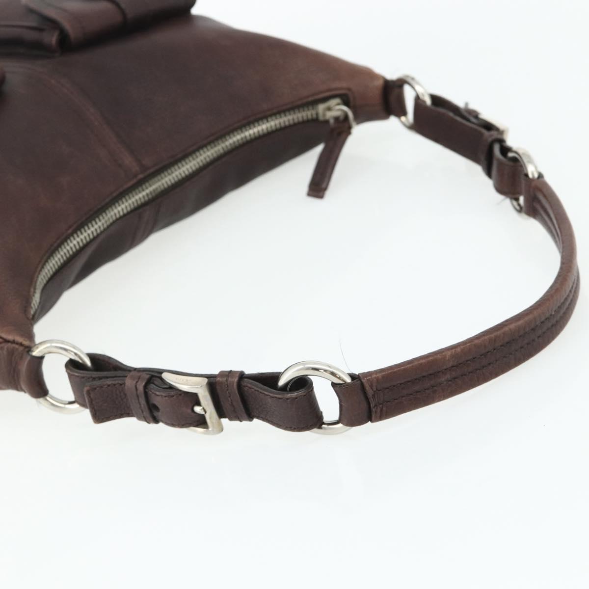 PRADA Shoulder Bag Leather Brown Silver Auth 178118A