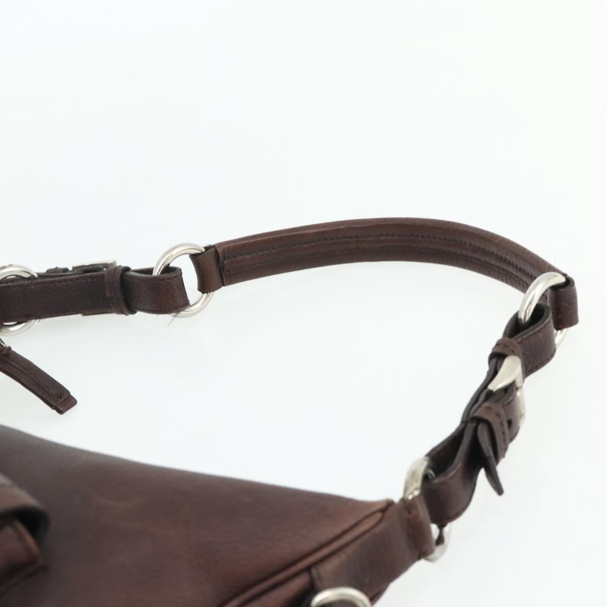PRADA Shoulder Bag Leather Brown Silver Auth 178118A