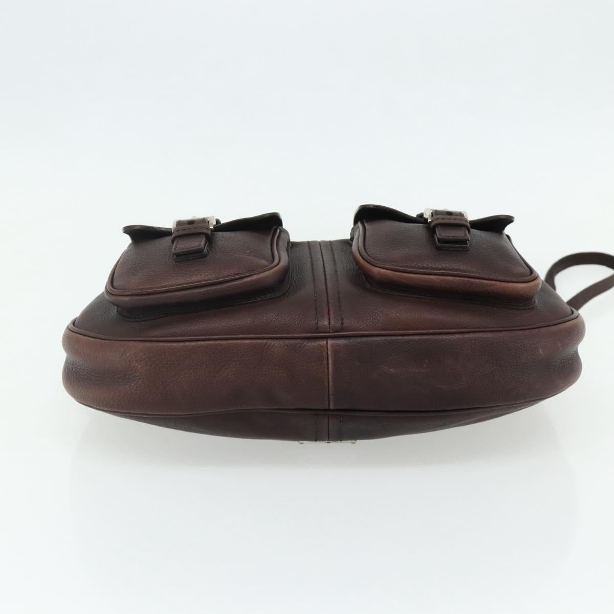 PRADA Shoulder Bag Leather Brown Silver Auth 178118A