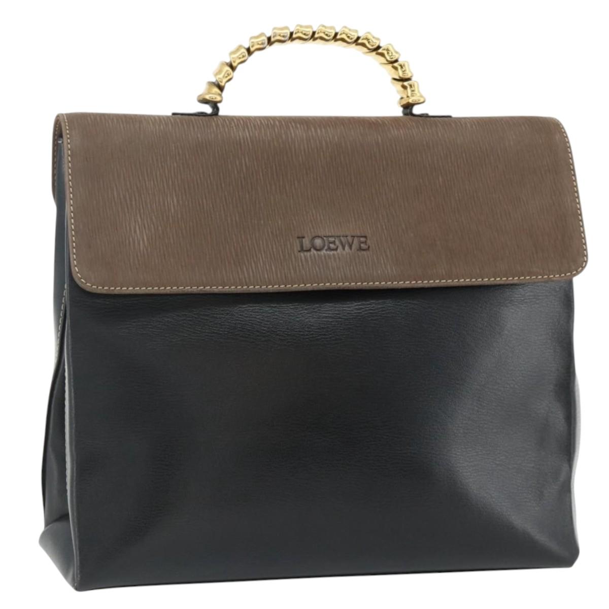 LOEWE Velazquez Hand Bag Leather Black Gold Auth 178120A