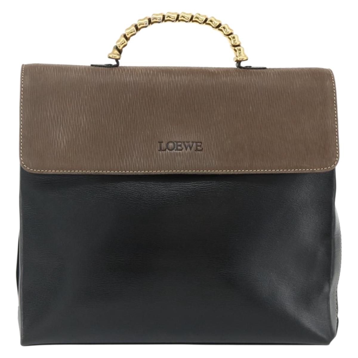 LOEWE Velazquez Hand Bag Leather Black Gold Auth 178120A