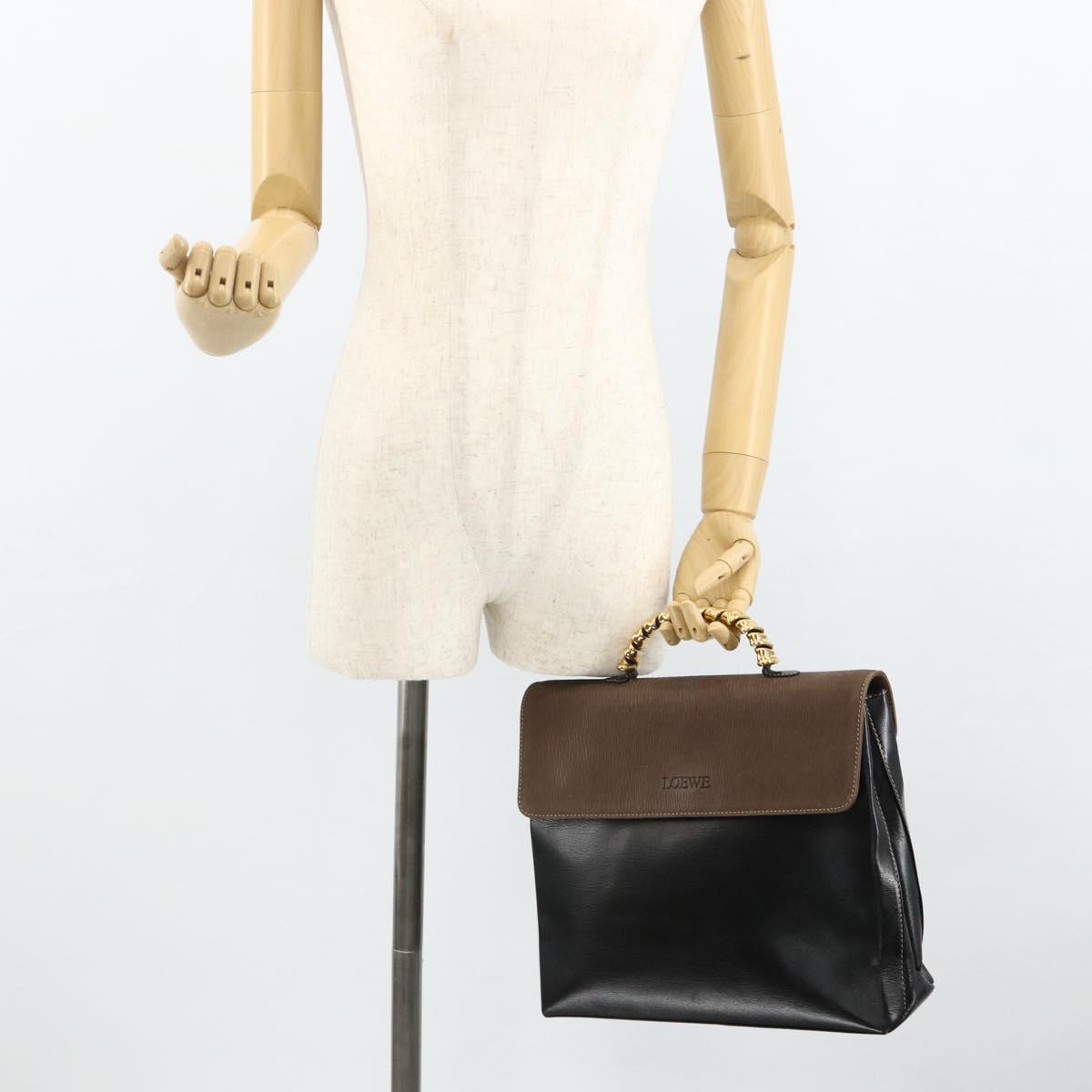 LOEWE Velazquez Hand Bag Leather Black Gold Auth 178120A