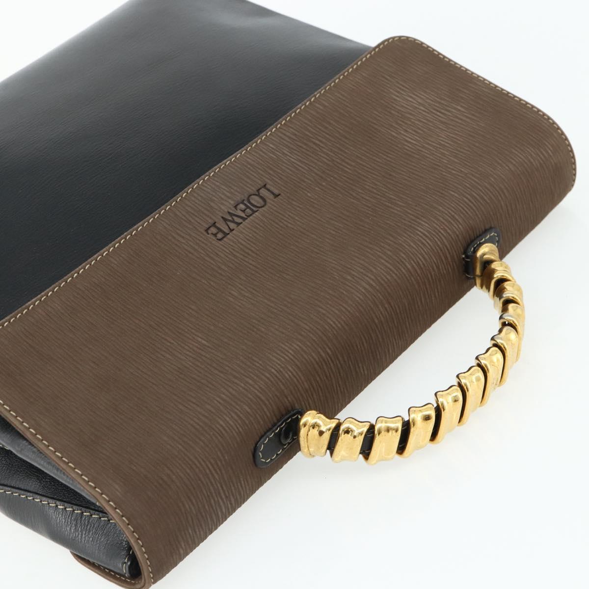 LOEWE Velazquez Hand Bag Leather Black Gold Auth 178120A
