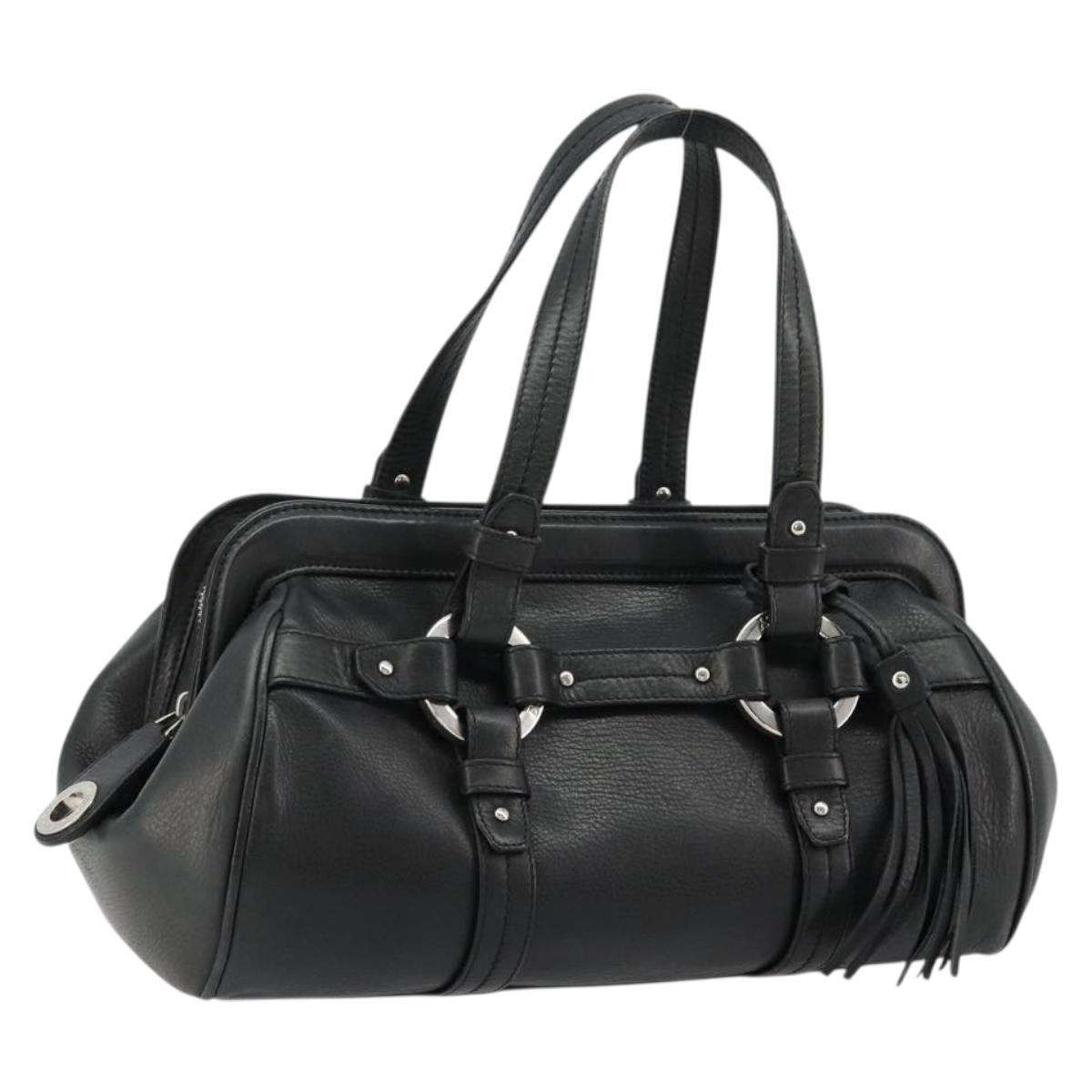 BALLY Hand Bag Leather Black Silver Auth 178121A