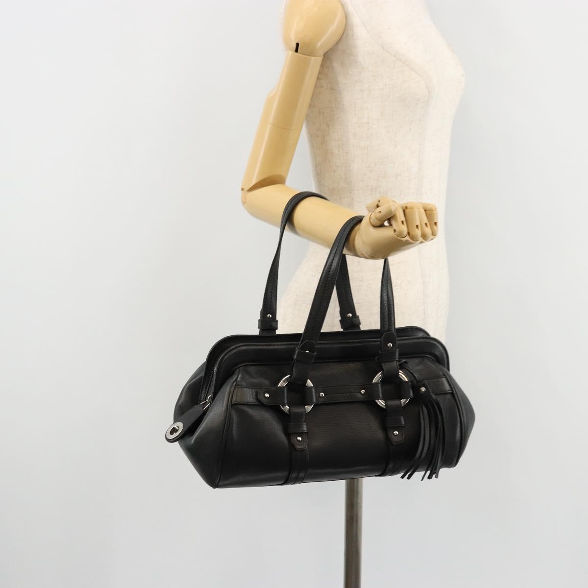 BALLY Hand Bag Leather Black Silver Auth 178121A