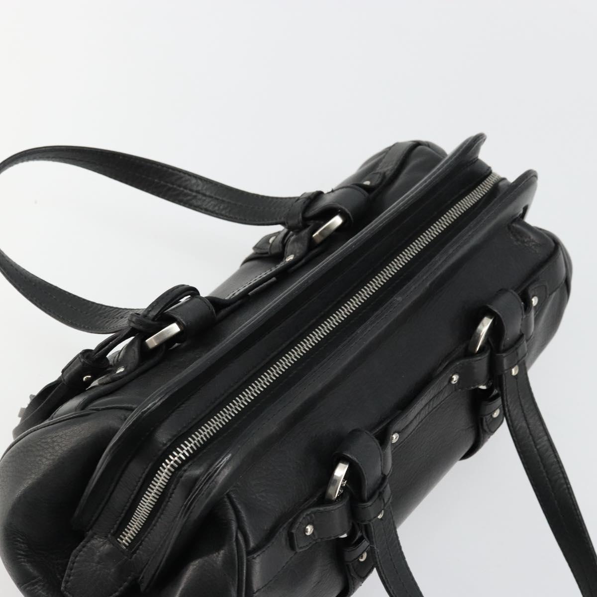 BALLY Hand Bag Leather Black Silver Auth 178121A