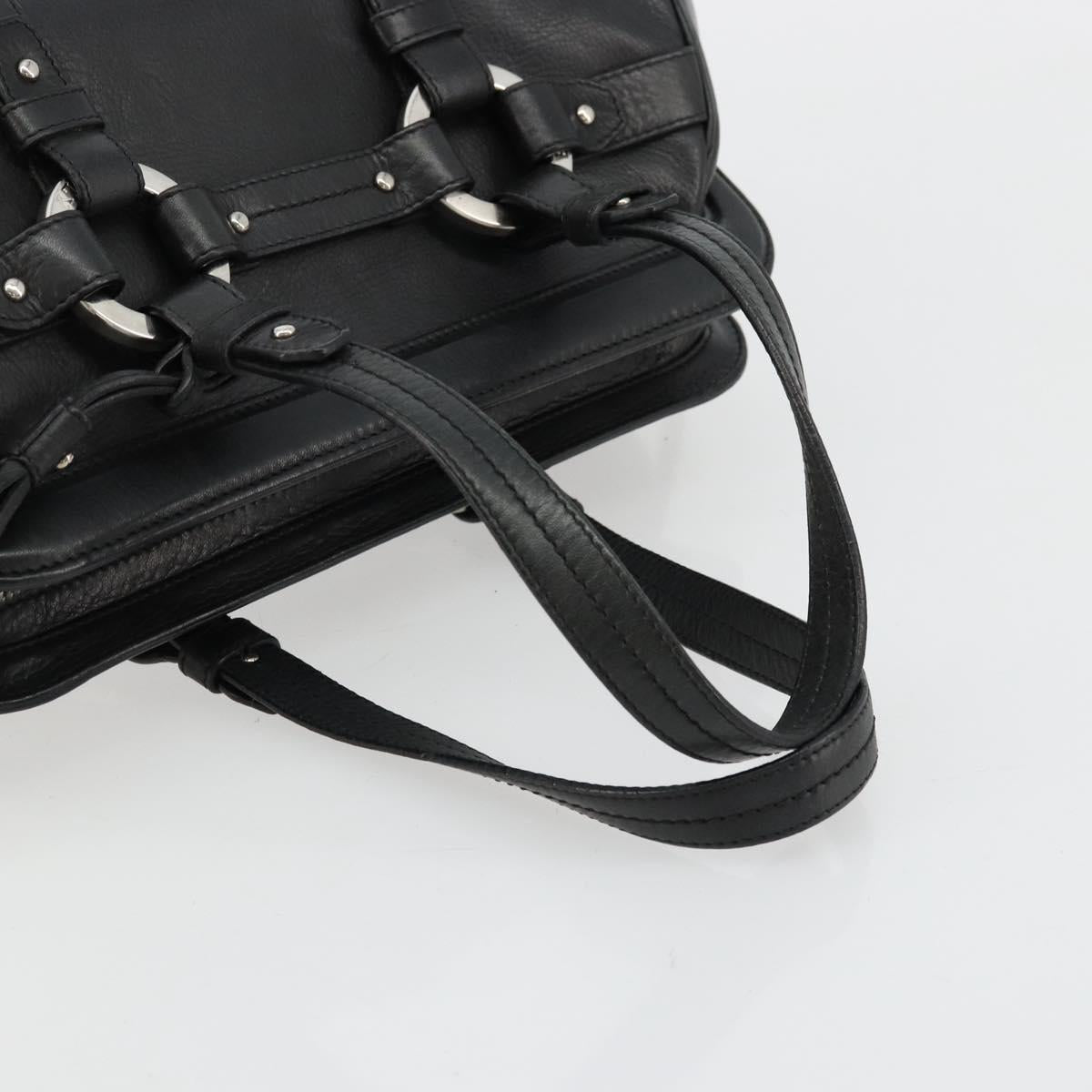 BALLY Hand Bag Leather Black Silver Auth 178121A