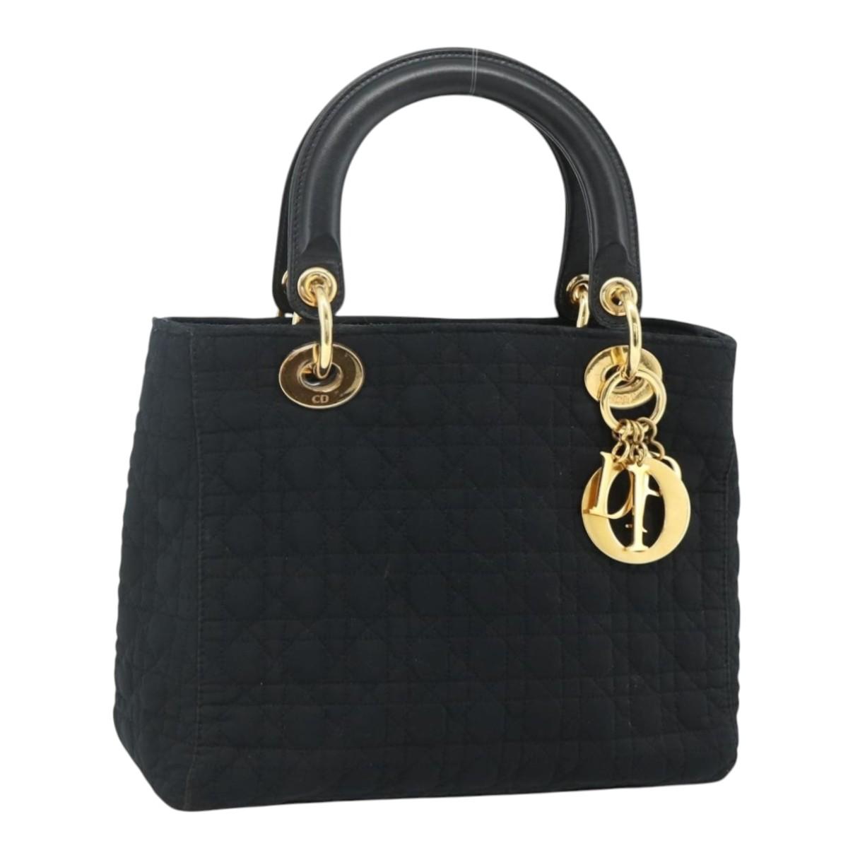 Christian Dior Canage Hand Bag Nylon Black Gold Auth 178124A