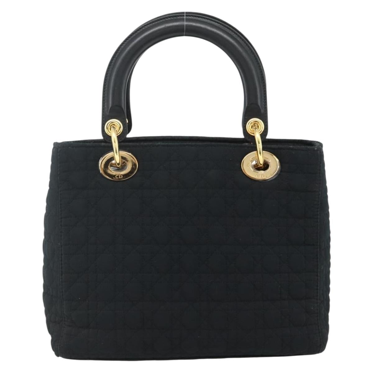 Christian Dior Canage Hand Bag Nylon Black Gold Auth 178124A