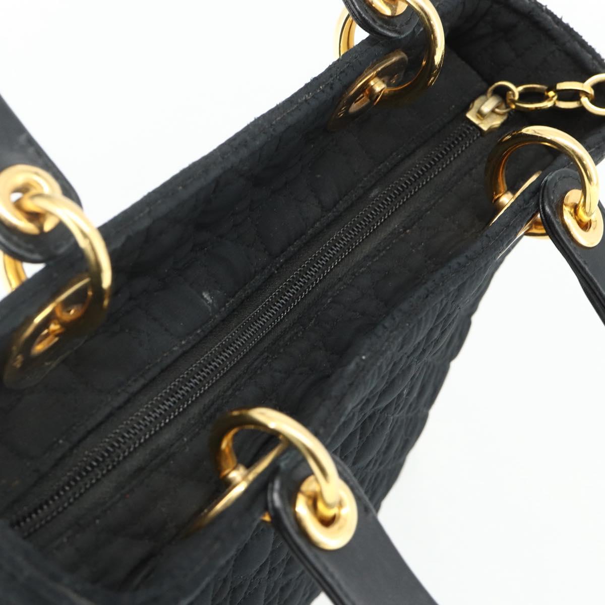 Christian Dior Canage Hand Bag Nylon Black Gold Auth 178124A