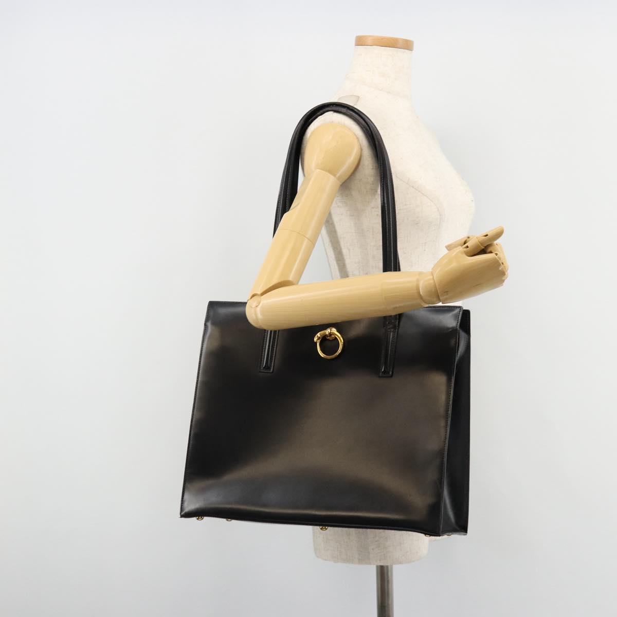 CARTIER PANTHERE Tote Bag Leather Black Gold Auth 178125