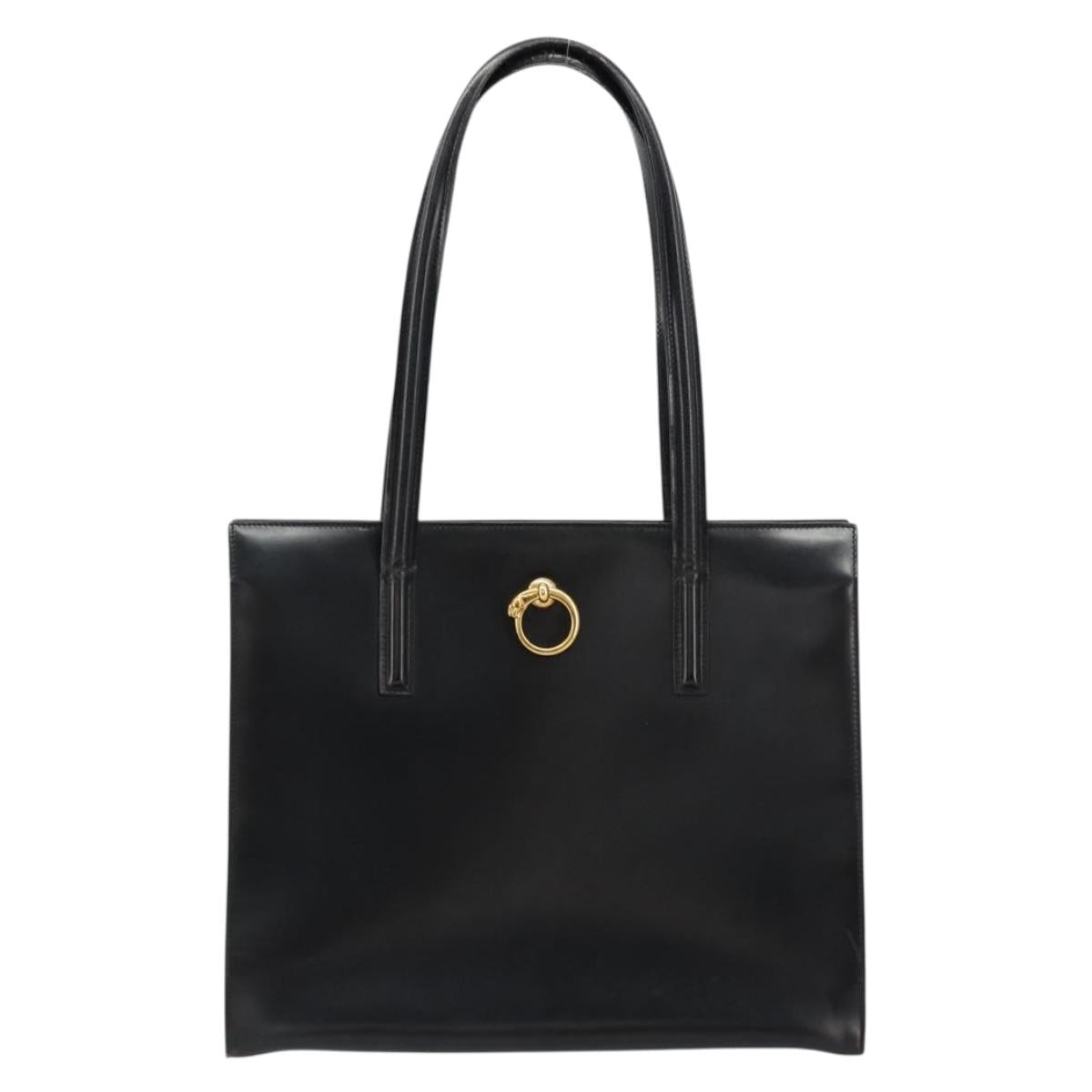 CARTIER PANTHERE Tote Bag Leather Black Gold Auth 178125