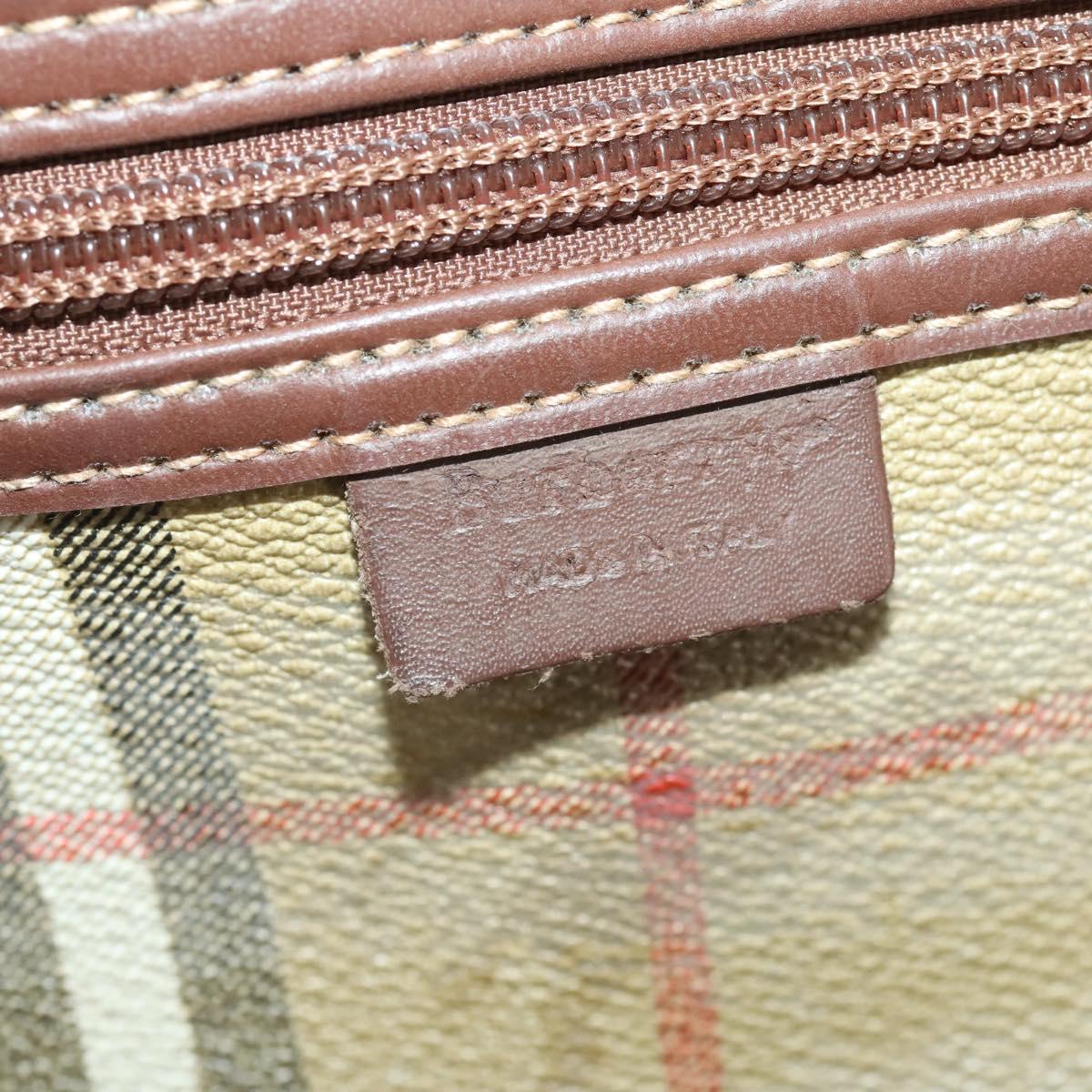 Burberrys Nova Check Boston Bag PVC Leather Beige Gold Auth 178126