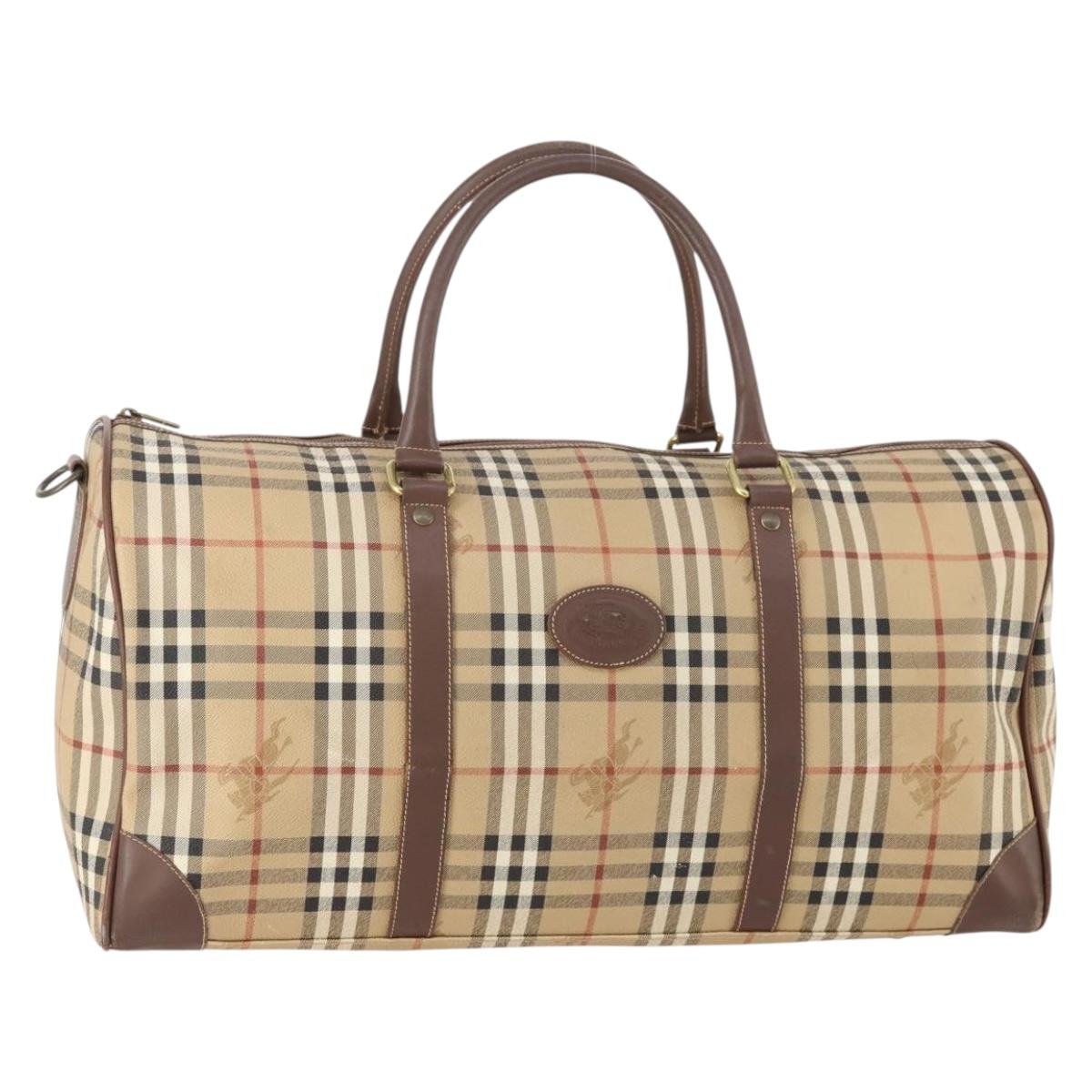 Burberrys Nova Check Boston Bag PVC Leather Beige Gold Auth 178126