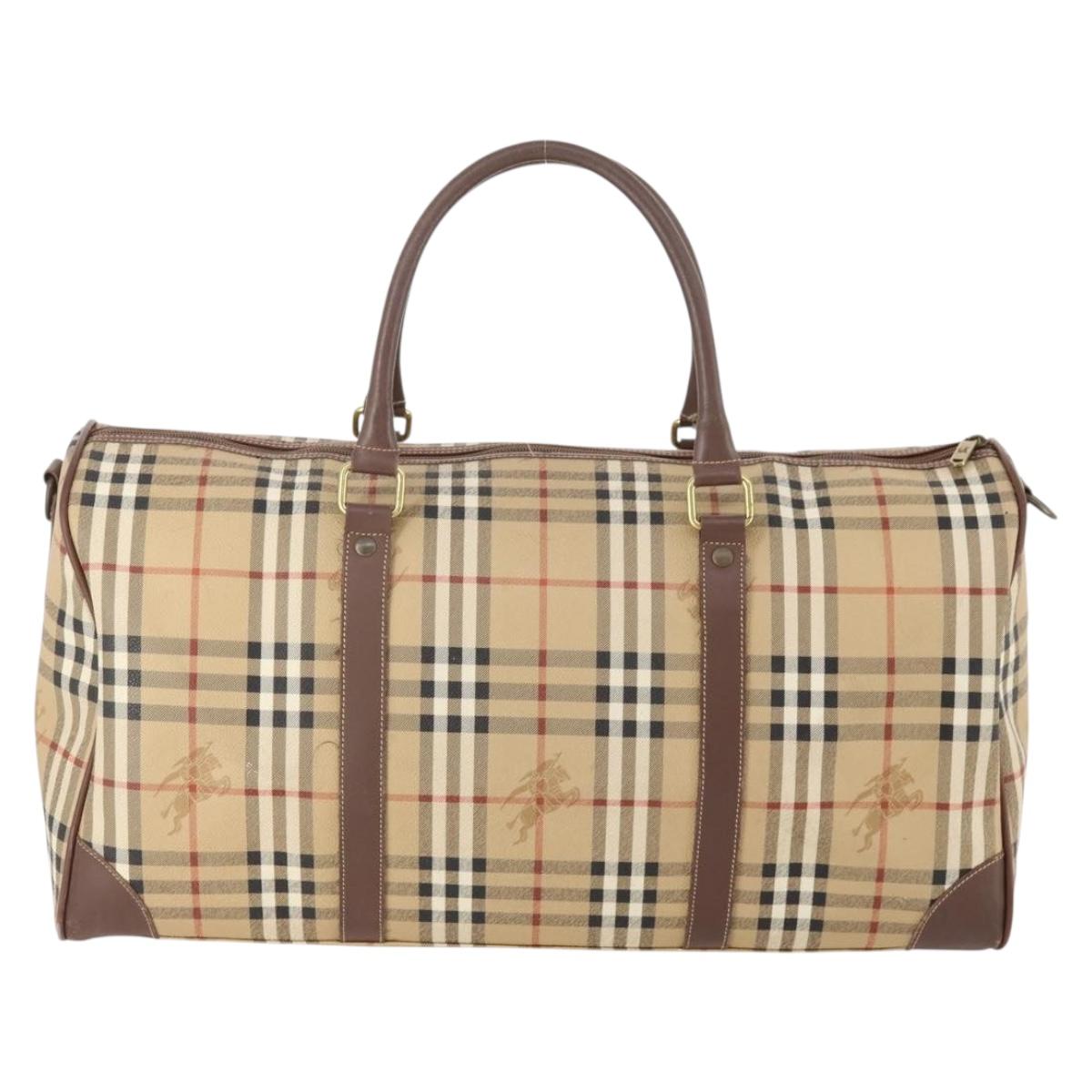 Burberrys Nova Check Boston Bag PVC Leather Beige Gold Auth 178126
