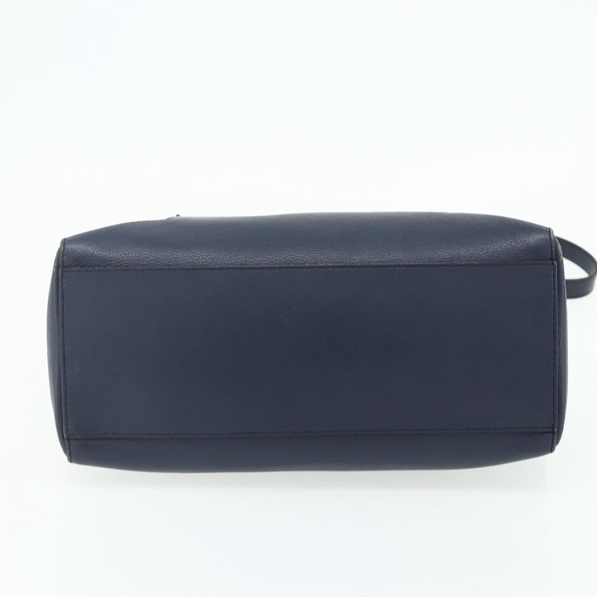 BALLY Hand Bag Leather 2way Navy Silver Auth 178127