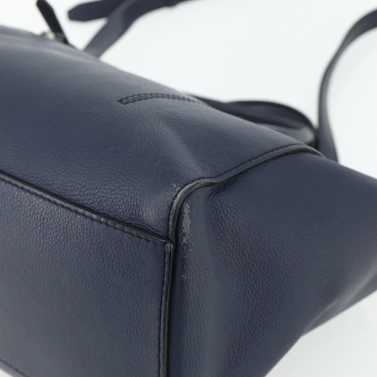 BALLY Hand Bag Leather 2way Navy Silver Auth 178127
