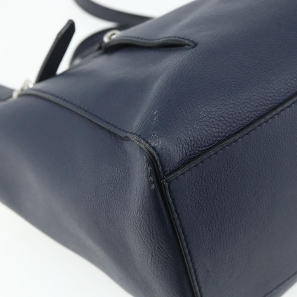 BALLY Hand Bag Leather 2way Navy Silver Auth 178127
